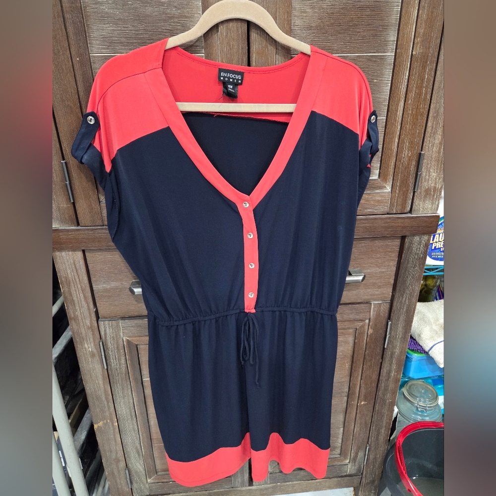 Enfocus Women's Knee Length Plus Size Dress Blue Melon Size 16W Short Sleeve
